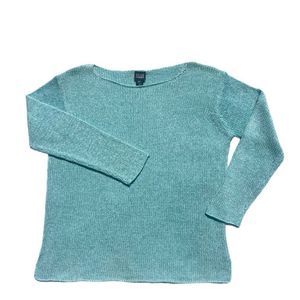 Eileen Fisher Top|Open Knit Sweater|Linen/Cotton Blend|Sz M|Color-Teal